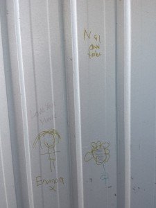 Toilet graffiti...- reads top right:  "Nail down toilet"