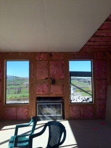 Ceiling gib up in the lounge with gas fire in-situ